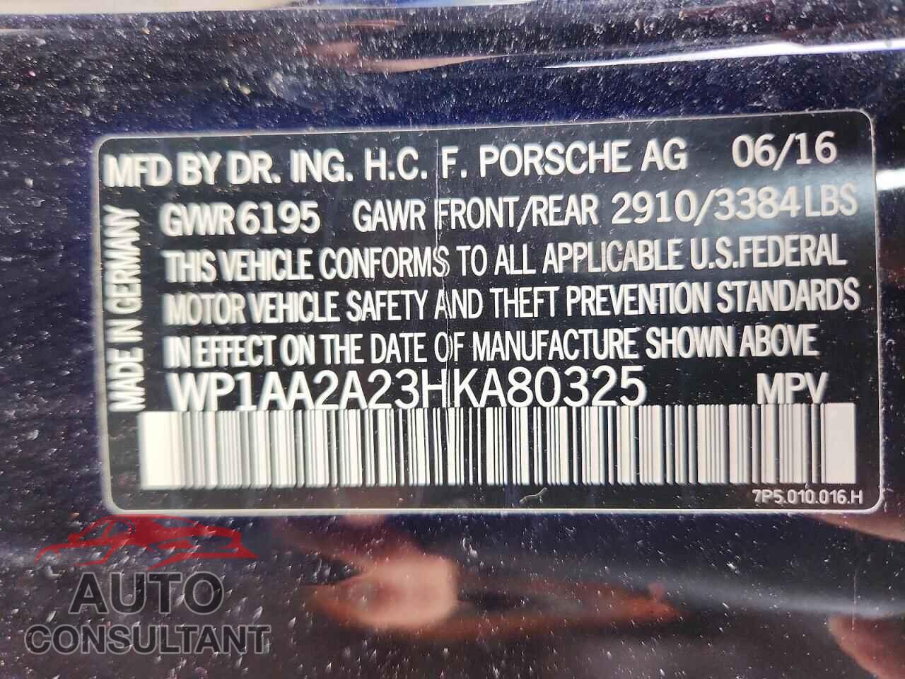 PORSCHE CAYENNE 2017 - WP1AA2A23HKA80325