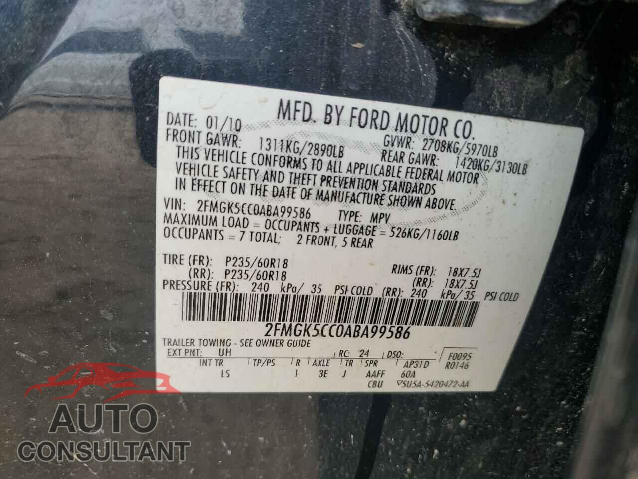 FORD FLEX 2010 - 2FMGK5CC0ABA99586