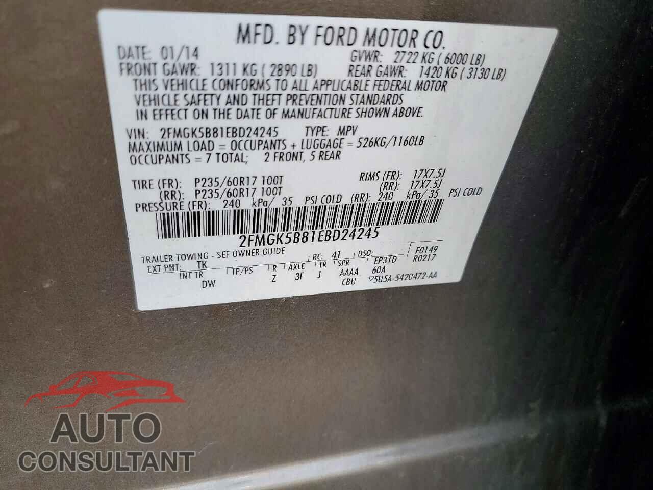 FORD FLEX 2014 - 2FMGK5B81EBD24245