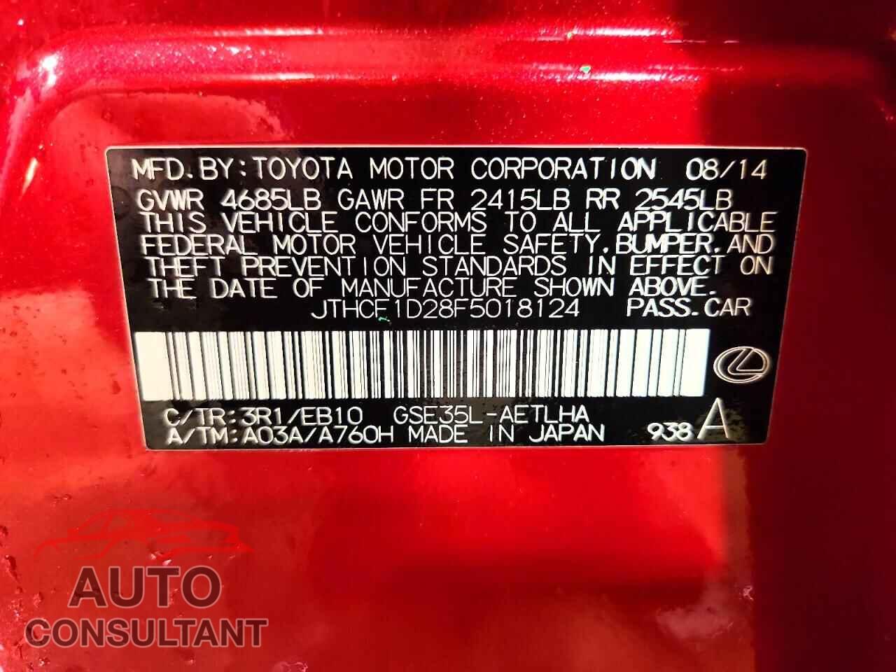 LEXUS IS 2015 - JTHCF1D28F5018124
