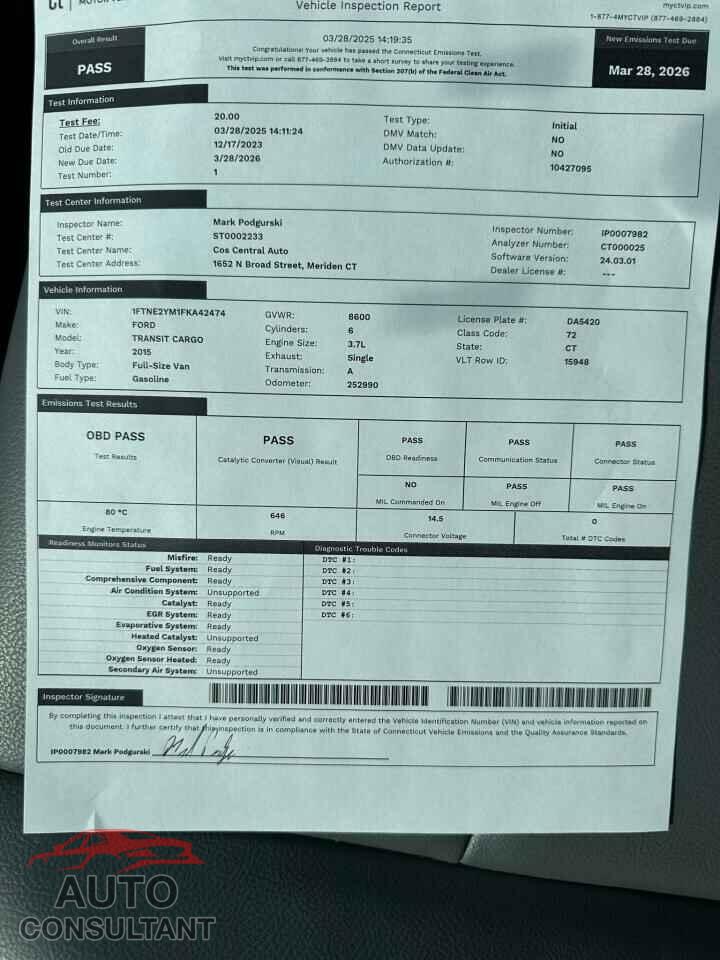 FORD TRANSIT 2015 - 1FTNE2YM1FKA42474