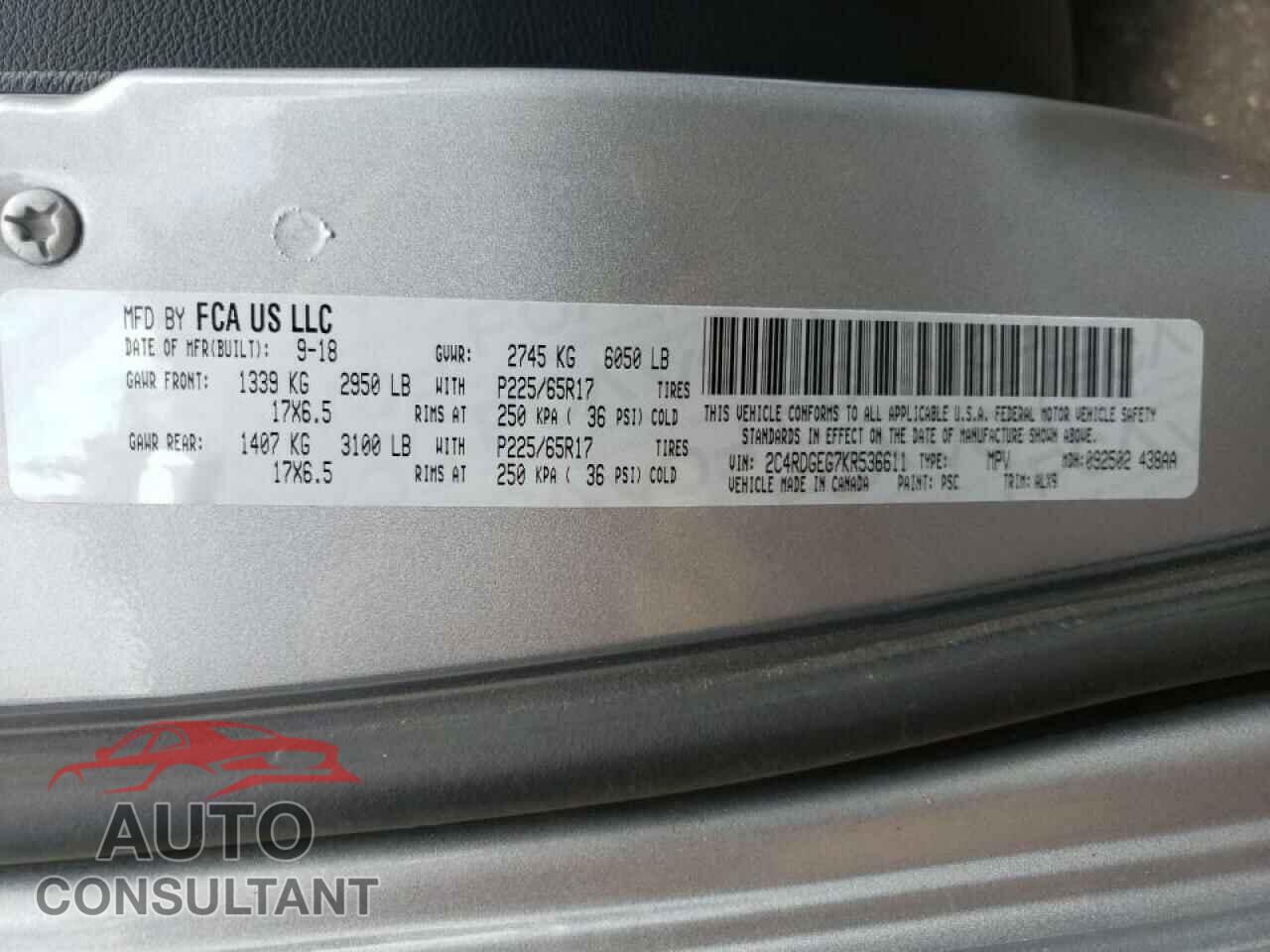 DODGE GRAND CARA 2019 - 2C4RDGEG7KR536611