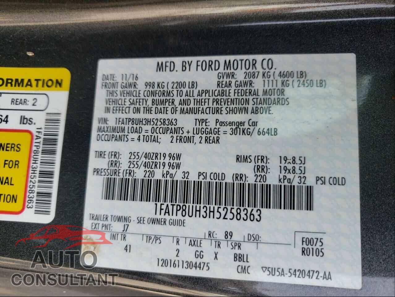 FORD MUSTANG 2017 - 1FATP8UH3H5258363