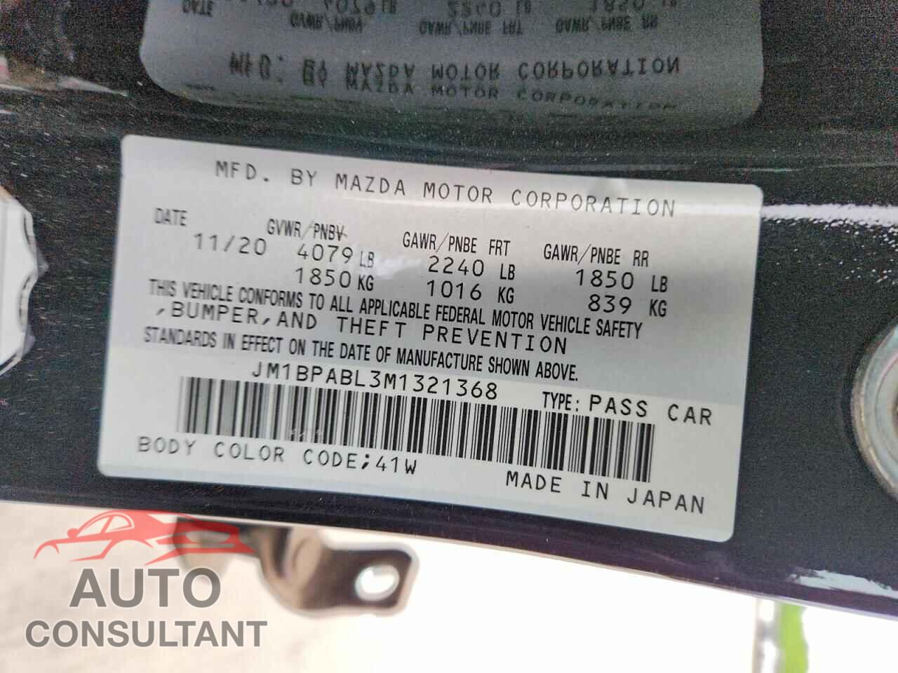 MAZDA 3 2021 - JM1BPABL3M1321368