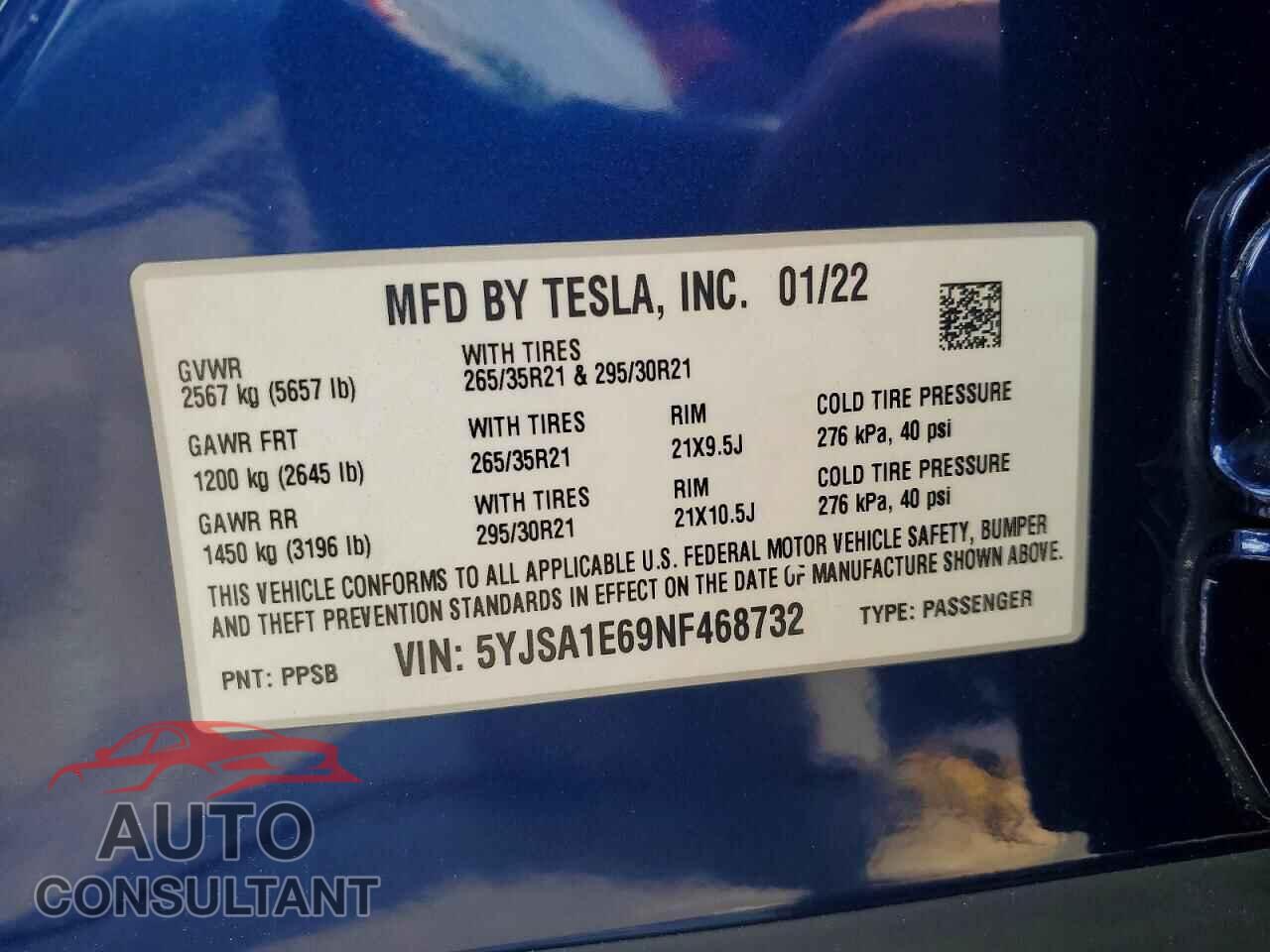 TESLA MODEL S 2022 - 5YJSA1E69NF468732