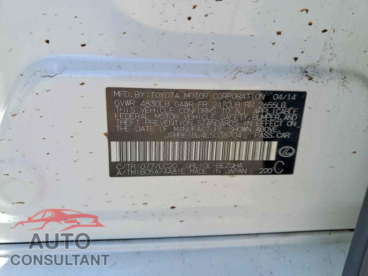 LEXUS GS350 2014 - JTHBE1BL4E5038704