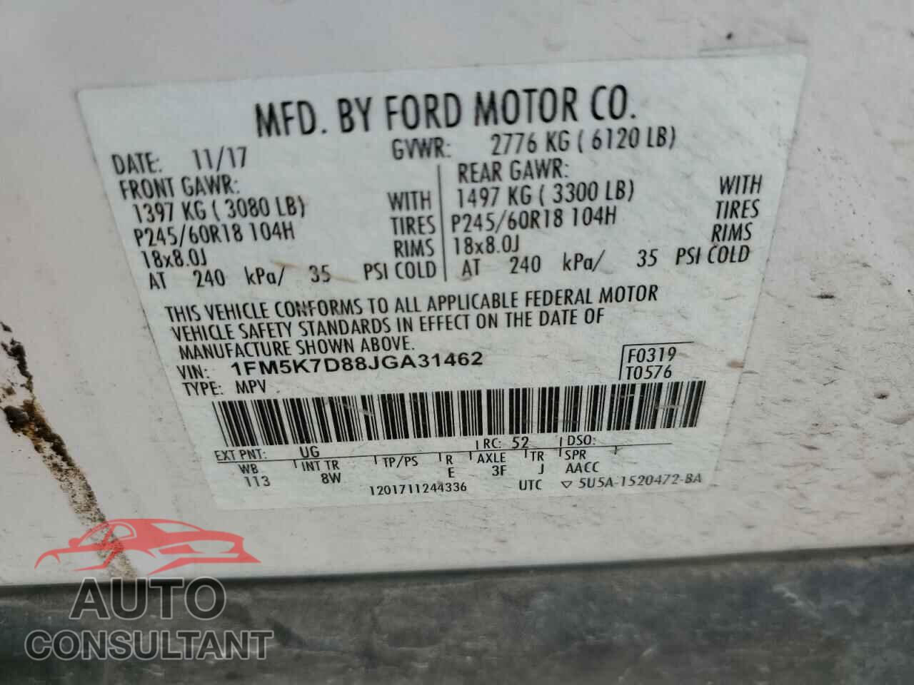 FORD EXPLORER 2018 - 1FM5K7D88JGA31462