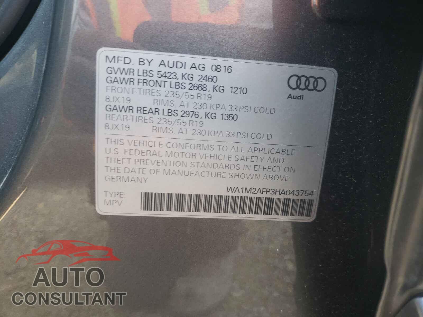 AUDI Q5 2017 - WA1M2AFP3HA043754