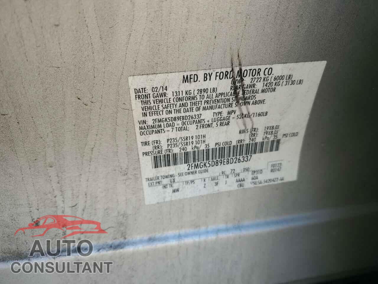 FORD FLEX 2014 - 2FMGK5D89EBD26337