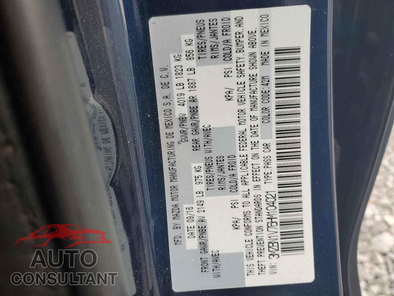 MAZDA 3 2017 - 3MZBN1V76HM104021