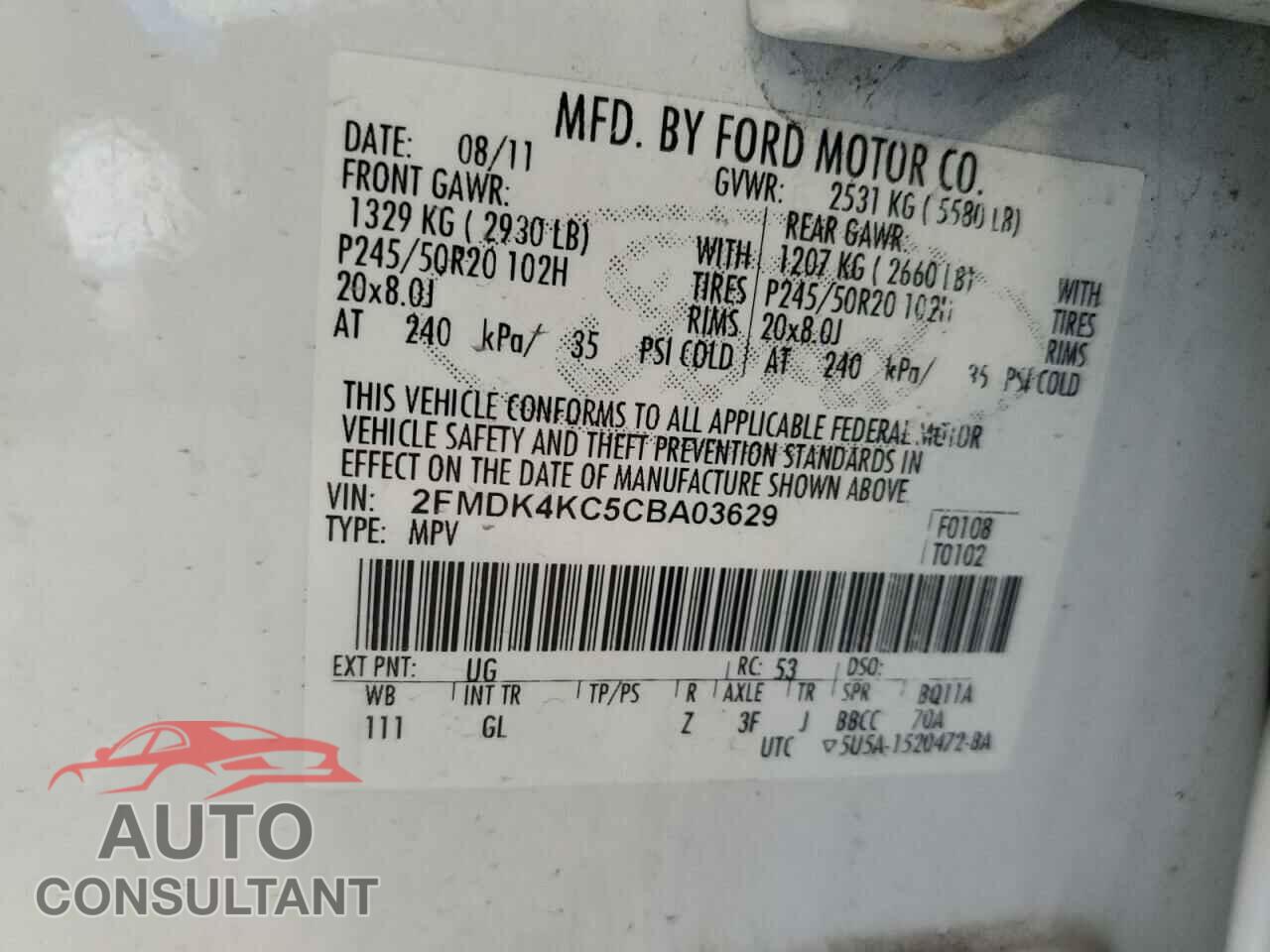 FORD EDGE 2012 - 2FMDK4KC5CBA03629