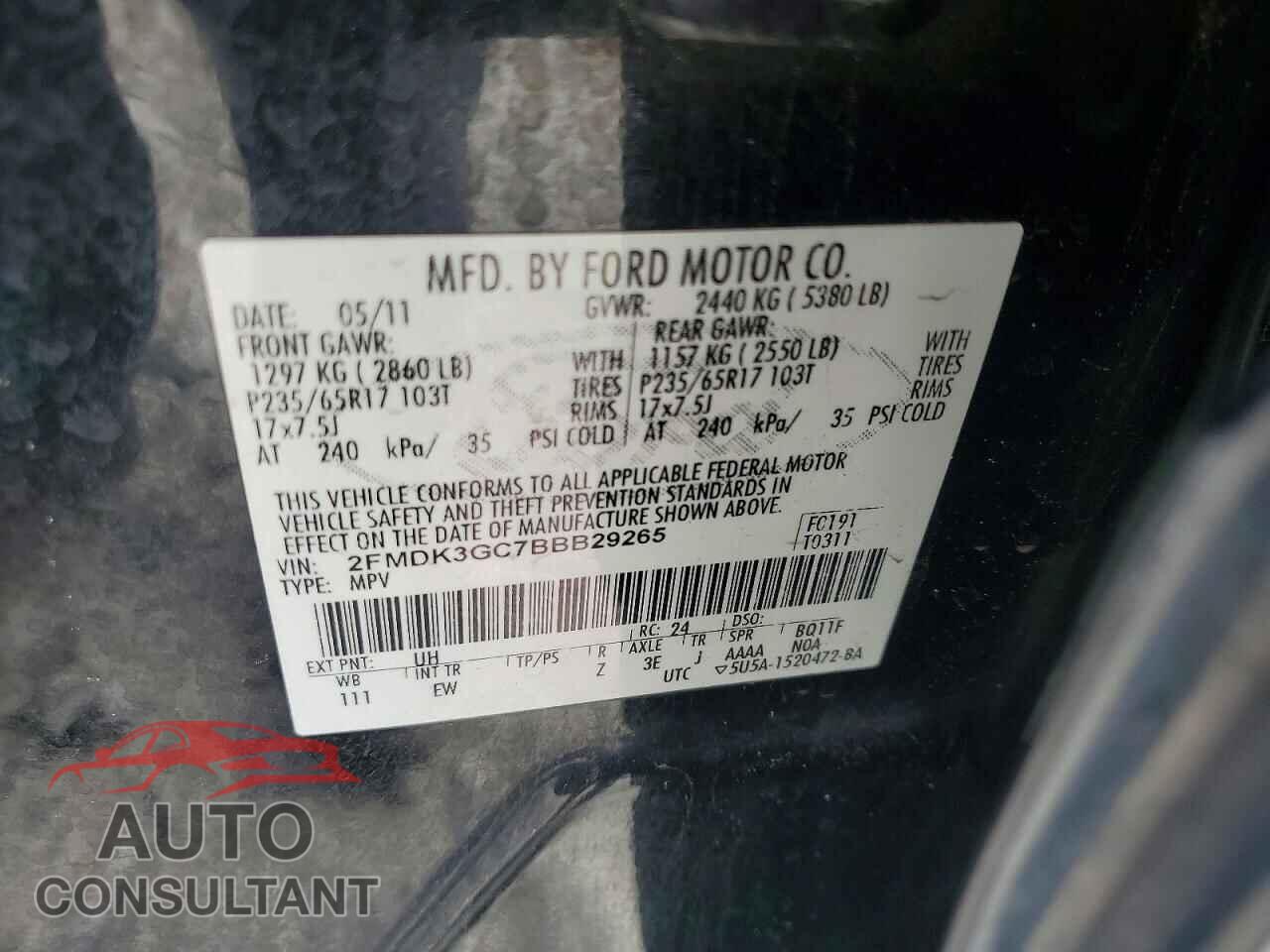 FORD EDGE 2011 - 2FMDK3GC7BBB29265