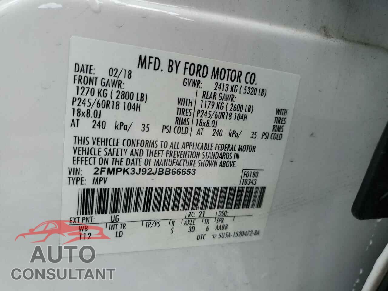 FORD EDGE 2018 - 2FMPK3J92JBB66653
