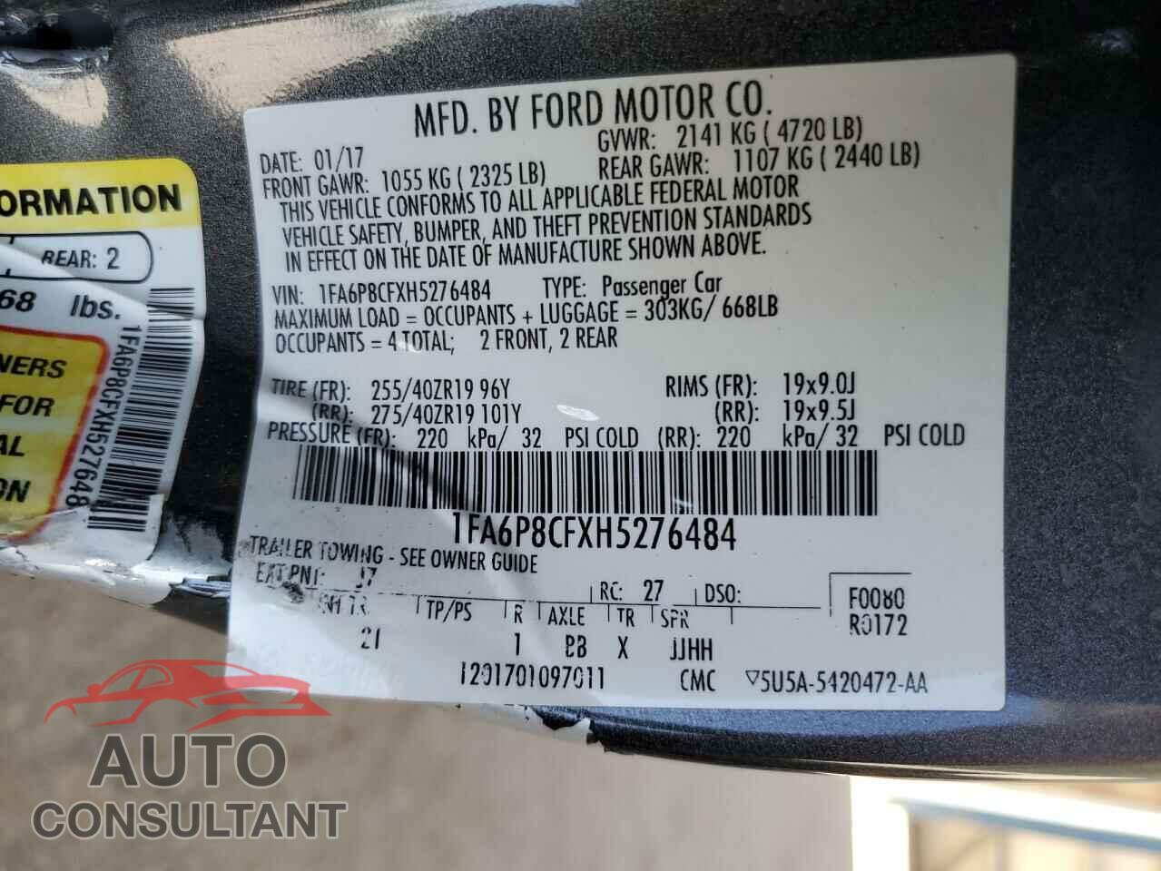 FORD MUSTANG 2017 - 1FA6P8CFXH5276484