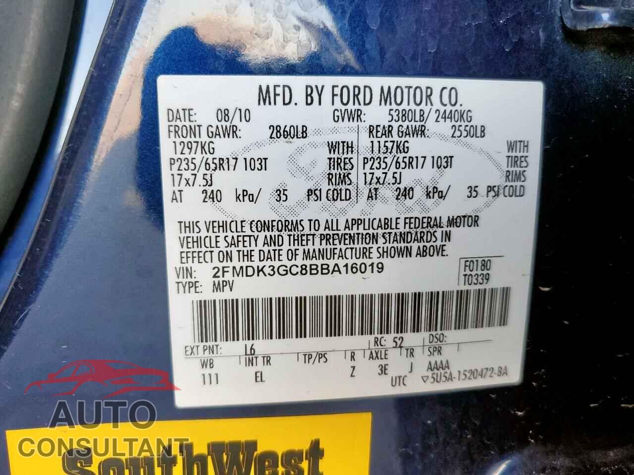 FORD EDGE 2011 - 2FMDK3GC8BBA16019