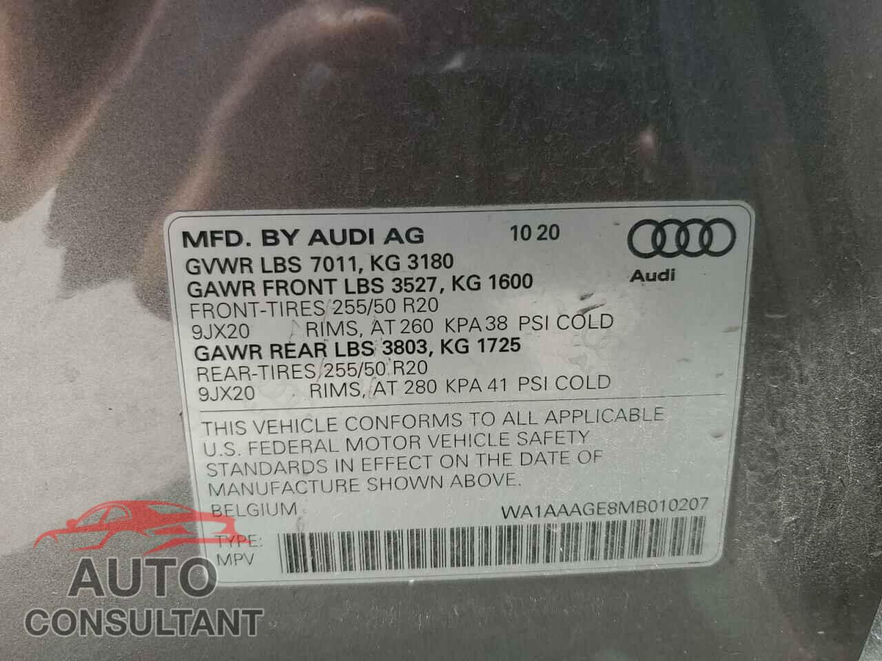 AUDI E-TRON 2021 - WA1AAAGE8MB010207