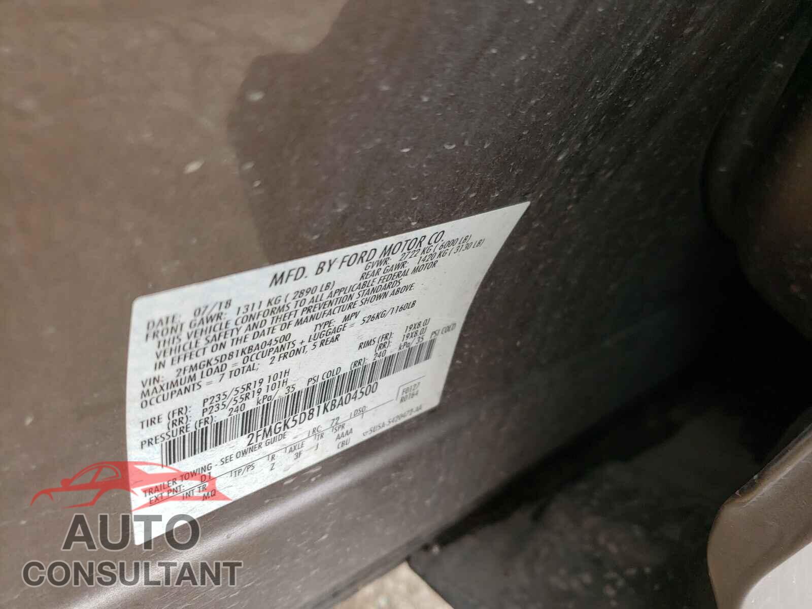FORD FLEX 2019 - 2FMGK5D81KBA04500