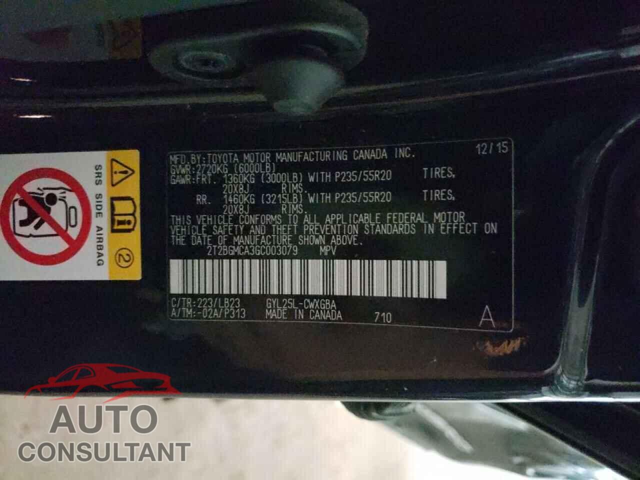 LEXUS RX450 2016 - 2T2BGMCA3GC003079
