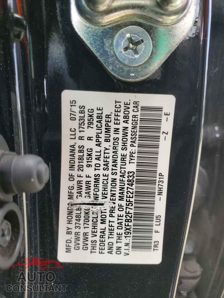 HONDA CIVIC 2015 - 19XFB2F75FE274833
