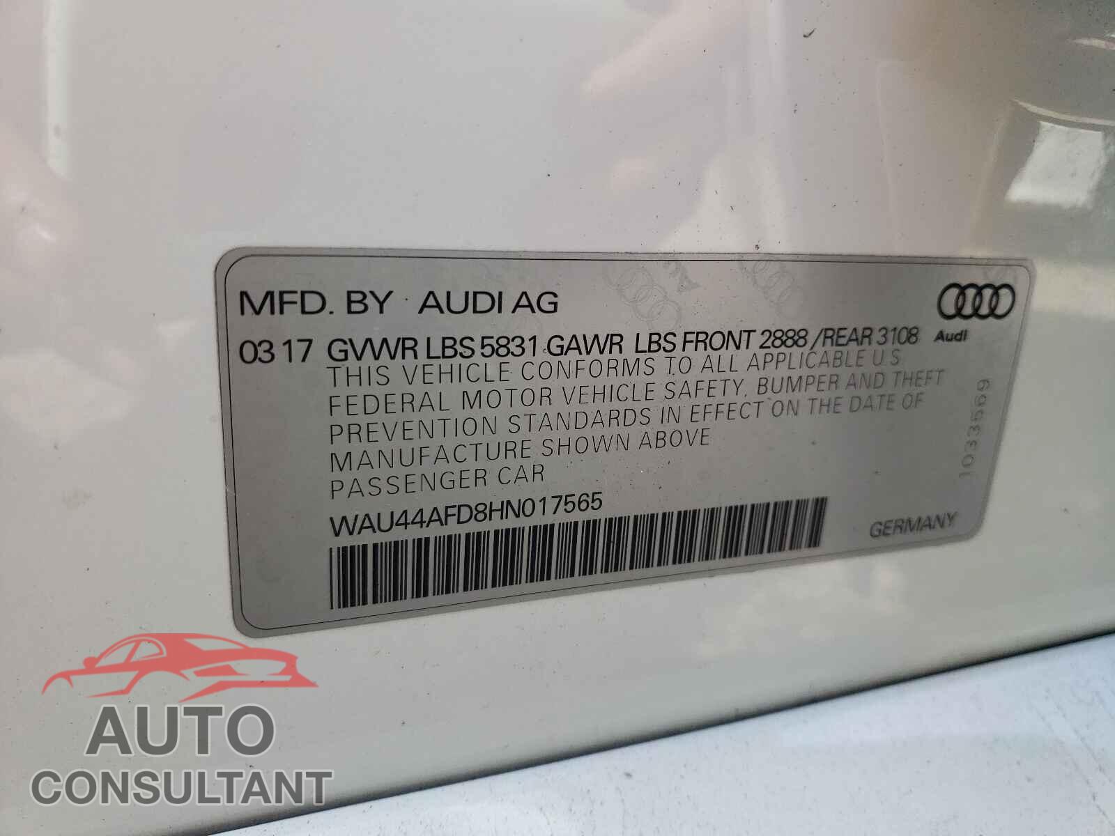 AUDI A8 2017 - WAU44AFD8HN017565