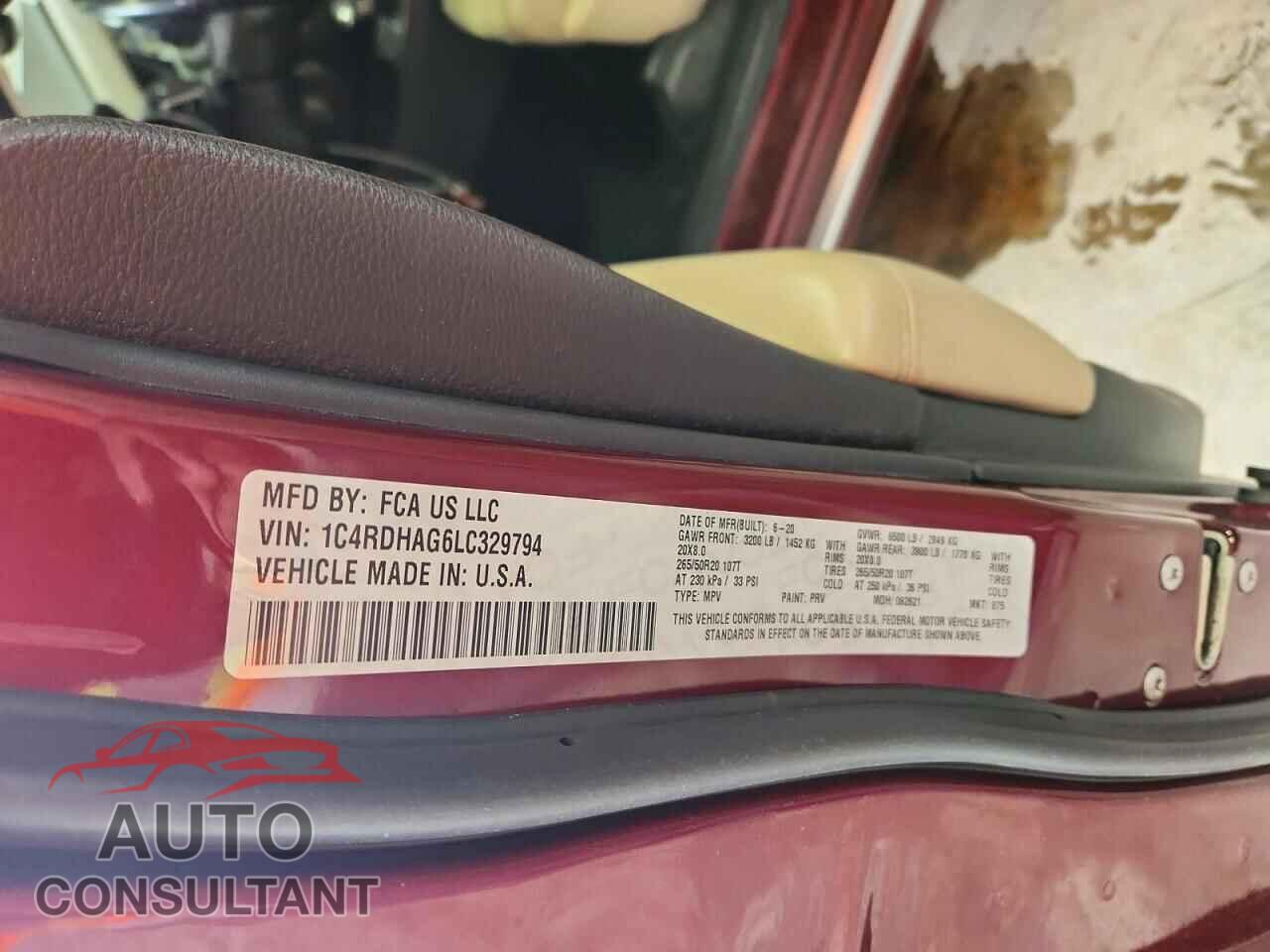 DODGE DURANGO 2020 - 1C4RDHAG6LC329794