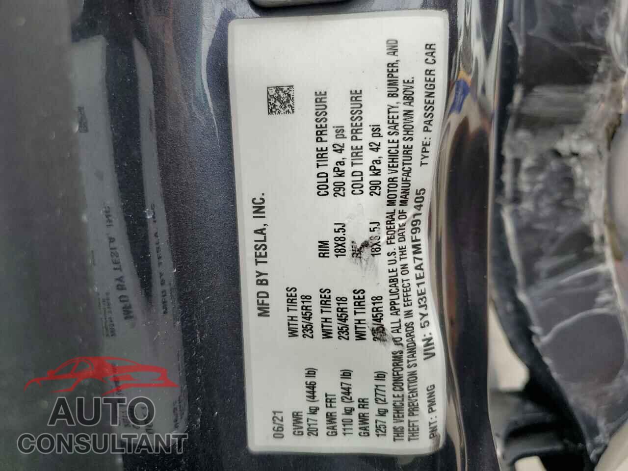 TESLA MODEL 3 2021 - 5YJ3E1EA7MF991405