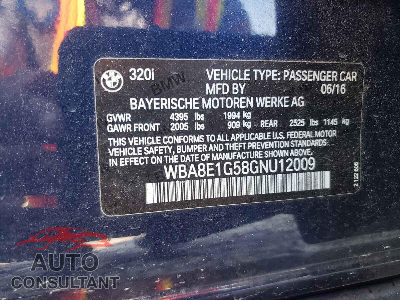 BMW 3 SERIES 2016 - WBA8E1G58GNU12009