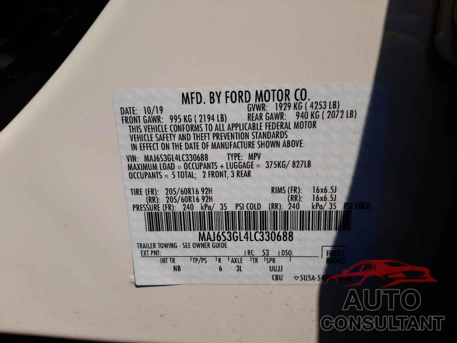 FORD ALL OTHER 2020 - MAJ6S3GL4LC330688