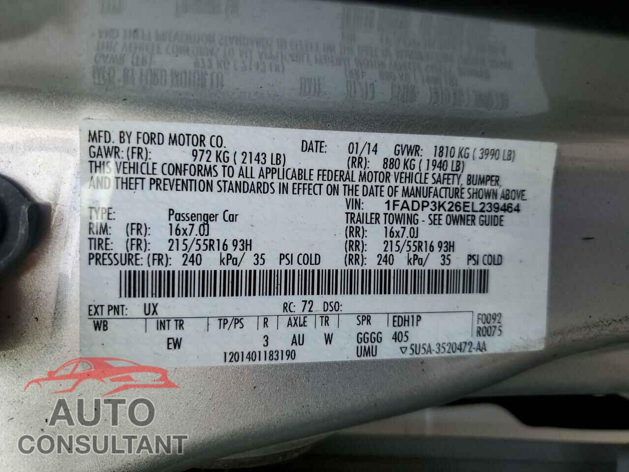 FORD FOCUS 2014 - 1FADP3K26EL239464