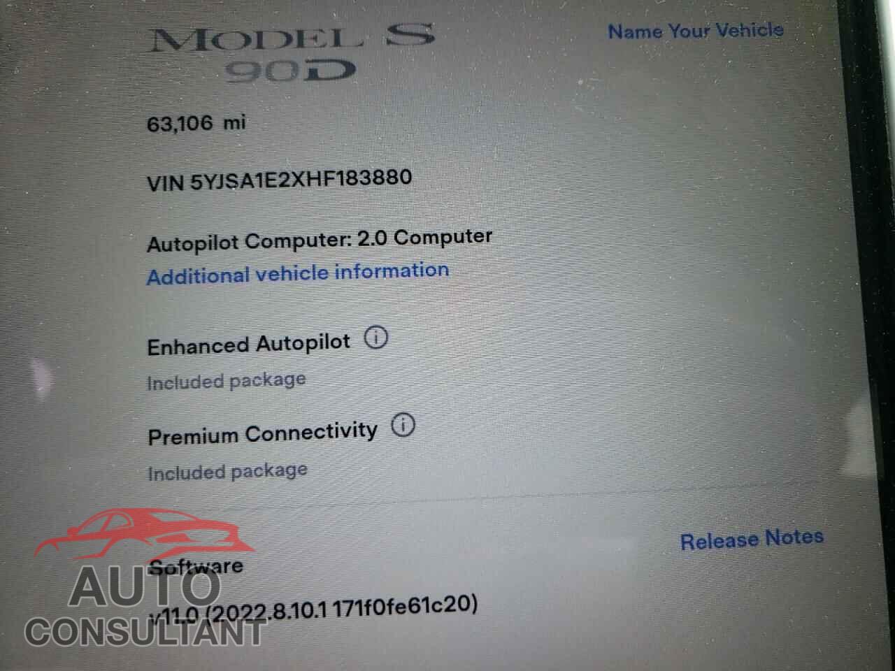TESLA MODEL S 2017 - 5YJSA1E2XHF183880