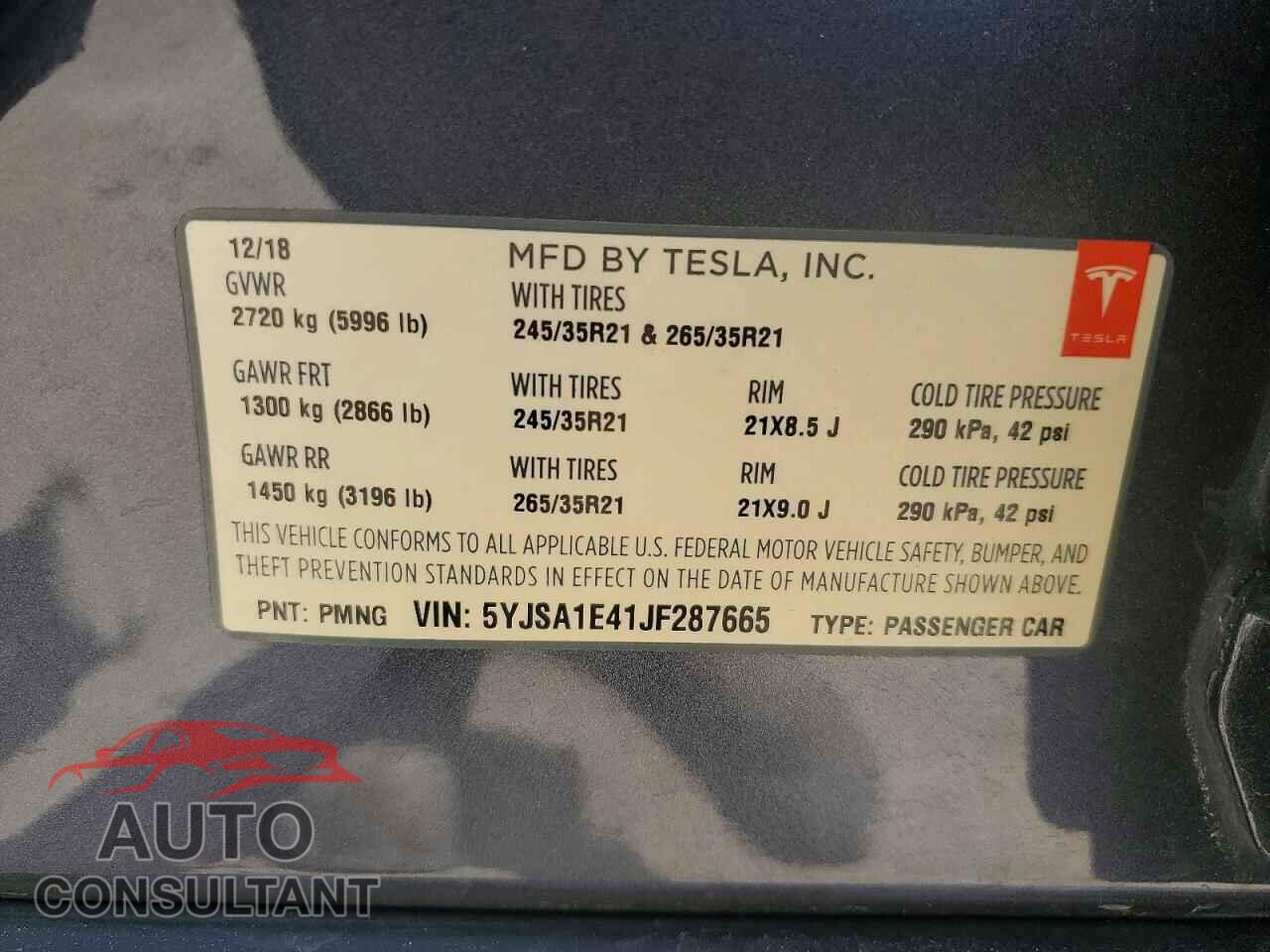 TESLA MODEL S 2018 - 5YJSA1E41JF287665