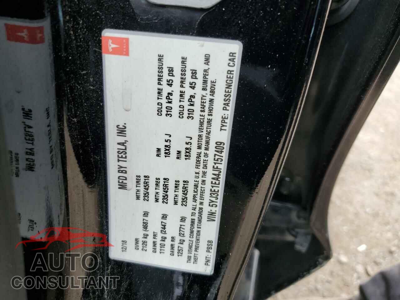 TESLA MODEL 3 2018 - 5YJ3E1EA4JF157409
