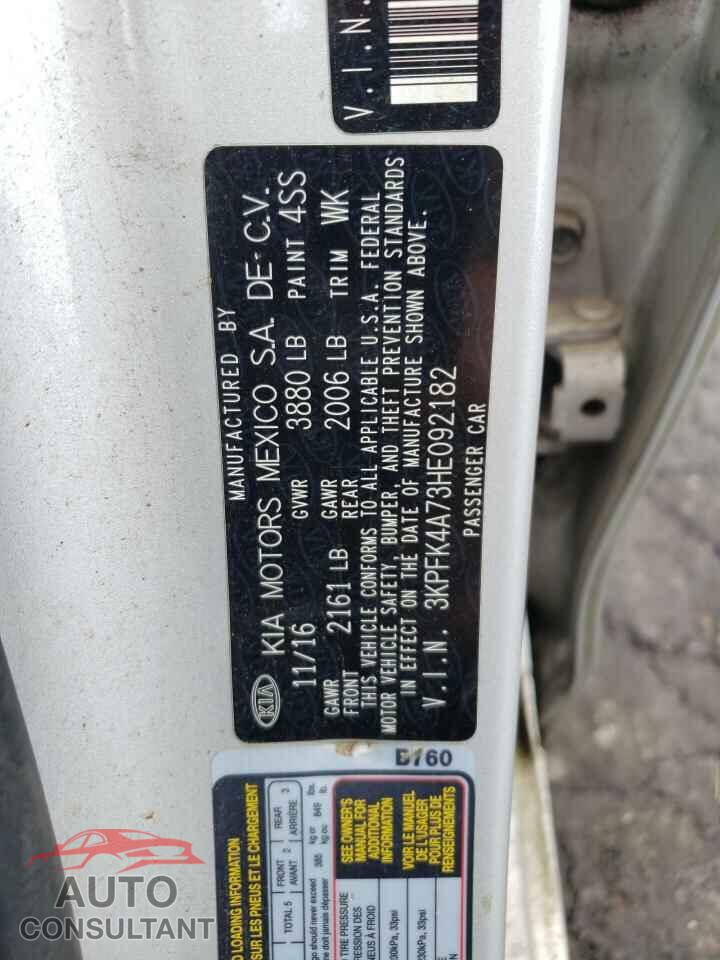 KIA FORTE 2017 - 3KPFK4A73HE092182