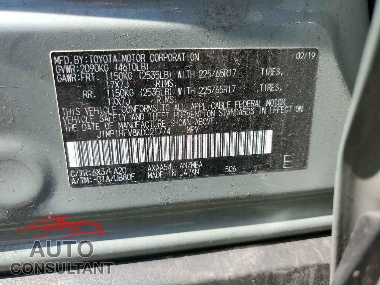 TOYOTA RAV4 2019 - JTMP1RFV8KD021774