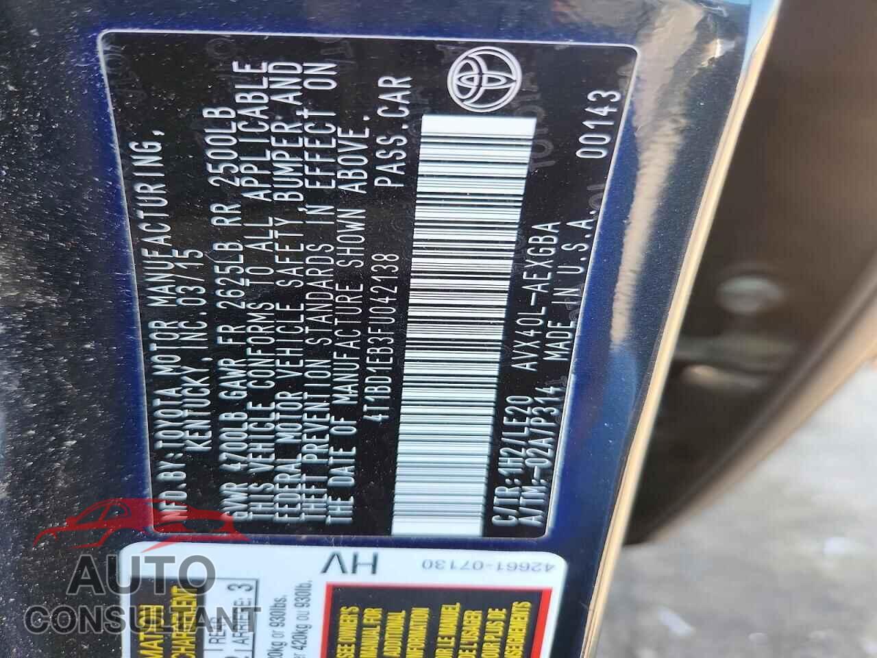 TOYOTA AVALON 2015 - 4T1BD1EB3FU042138