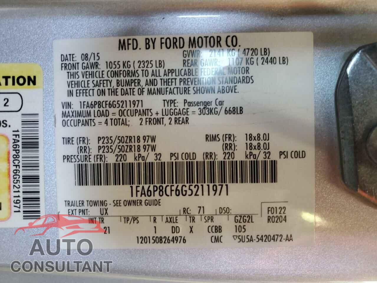 FORD MUSTANG 2016 - 1FA6P8CF6G5211971