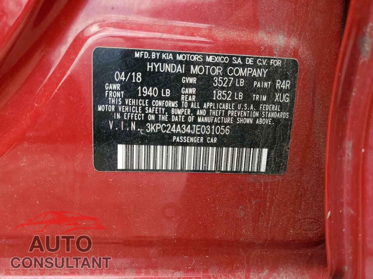 HYUNDAI ACCENT 2018 - 3KPC24A34JE031056