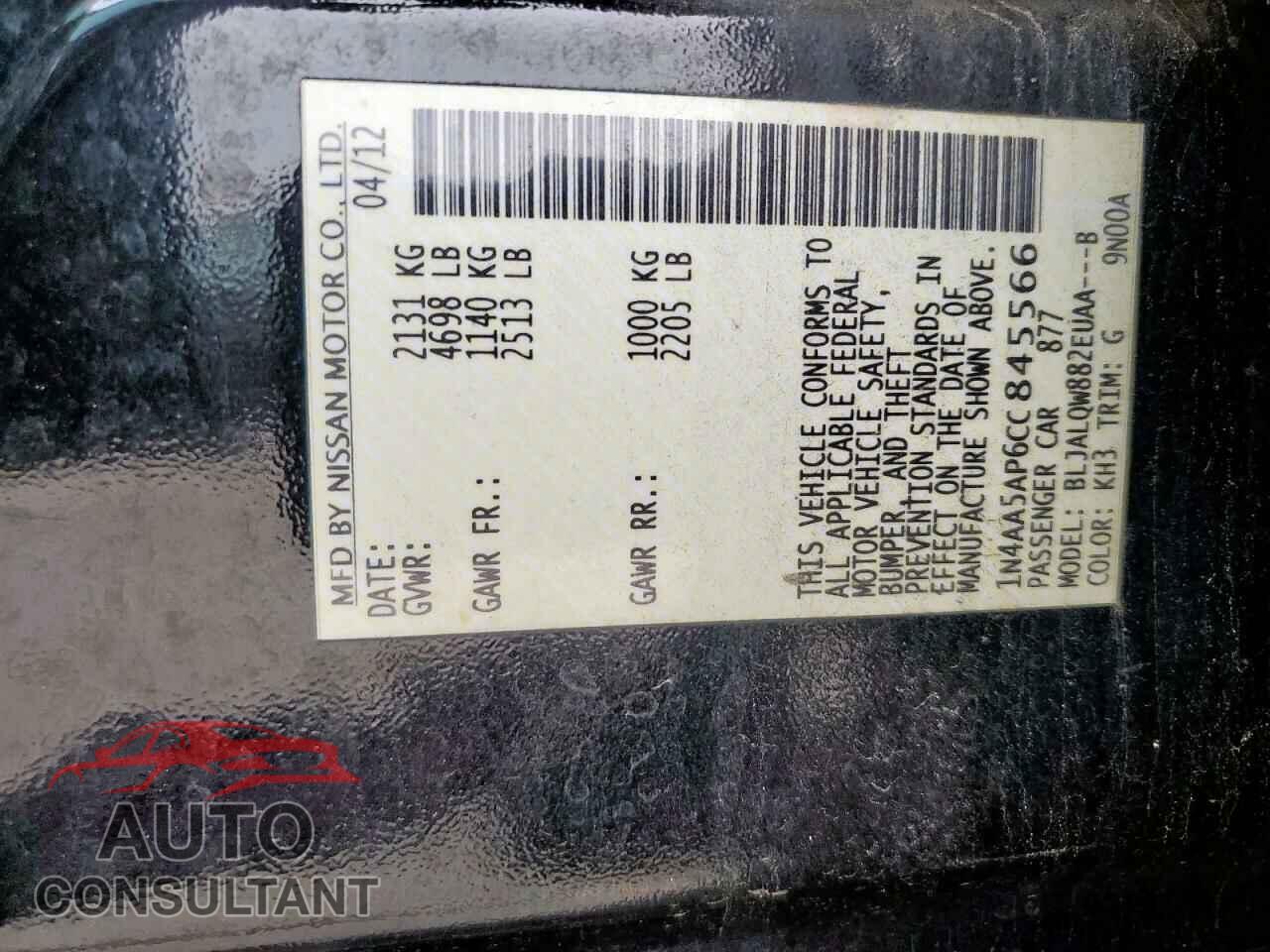 NISSAN MAXIMA 2012 - 1N4AA5AP6CC845566