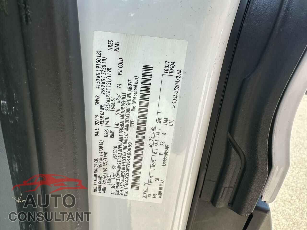 FORD TRANSIT 2019 - 1FBAX2CM7KKA60959