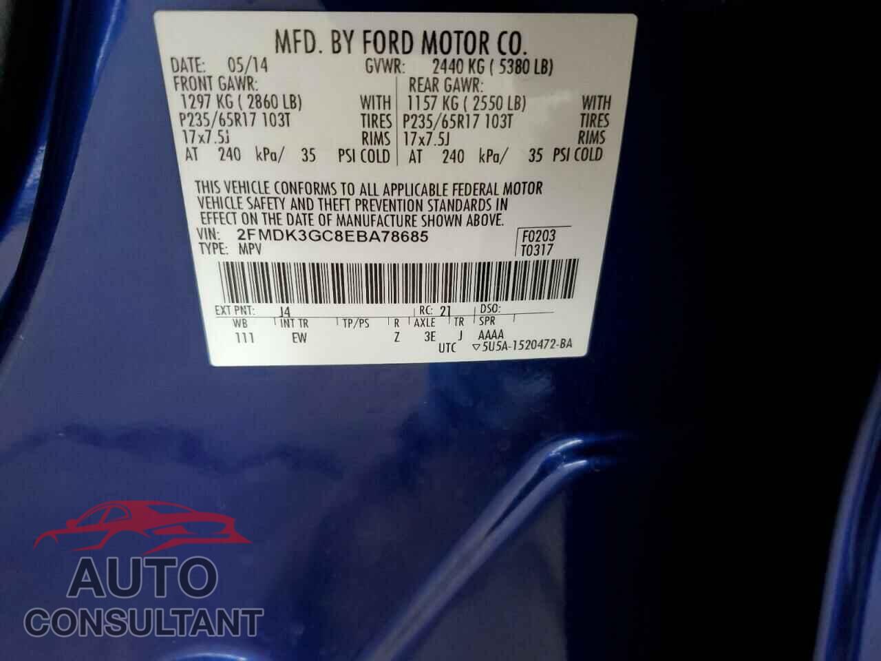 FORD EDGE 2014 - 2FMDK3GC8EBA78685