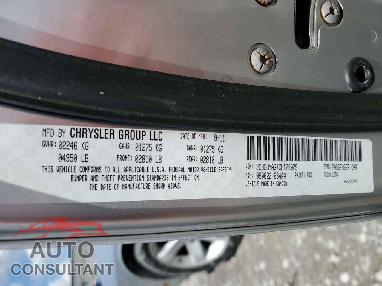 DODGE CHALLENGER 2012 - 2C3CDYAG4CH128029