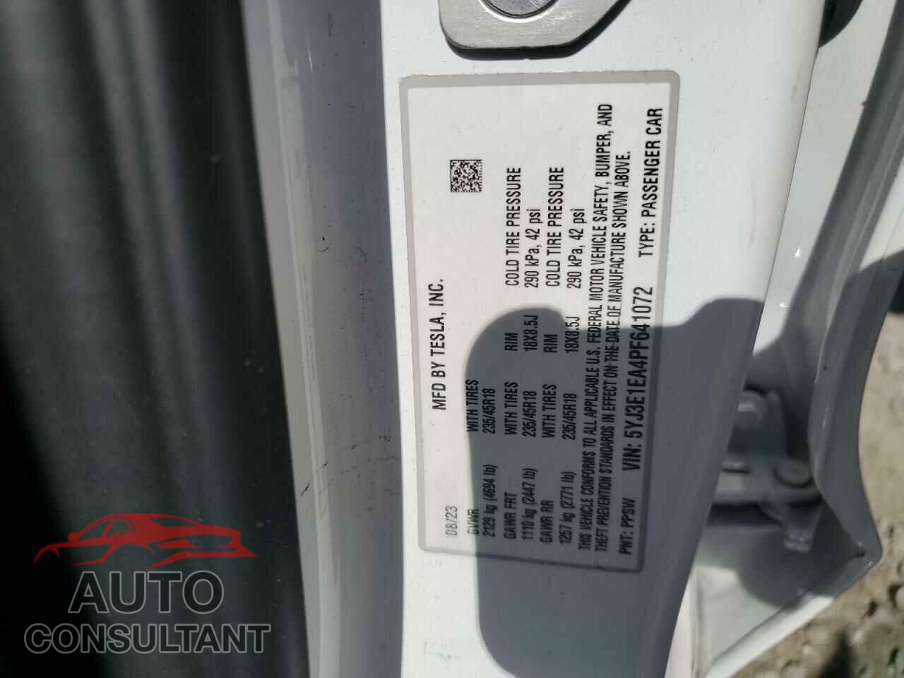 TESLA MODEL 3 2023 - 5YJ3E1EA4PF641072
