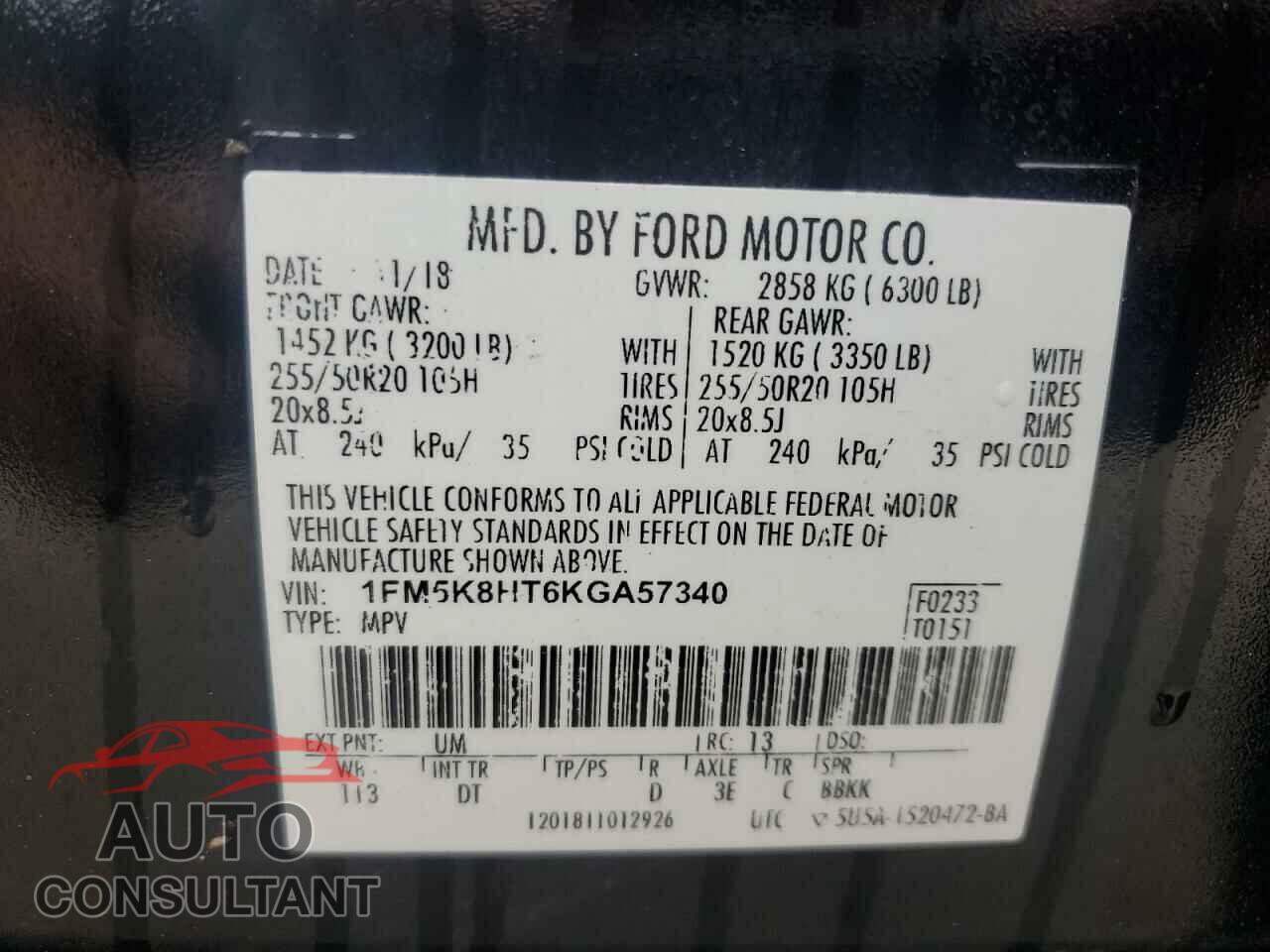 FORD EXPLORER 2019 - 1FM5K8HT6KGA57340