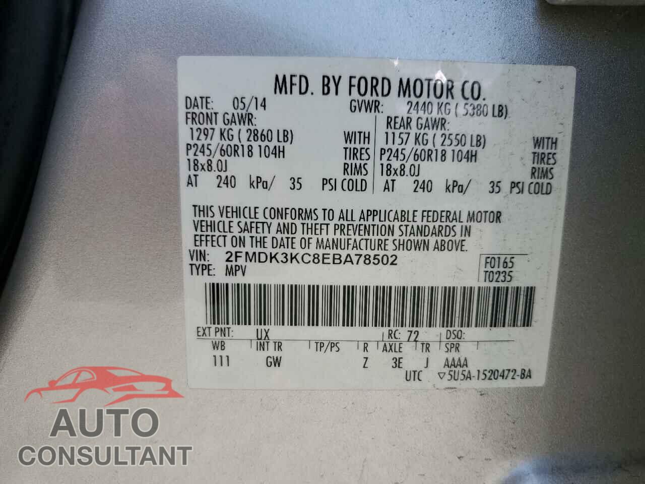 FORD EDGE 2014 - 2FMDK3KC8EBA78502