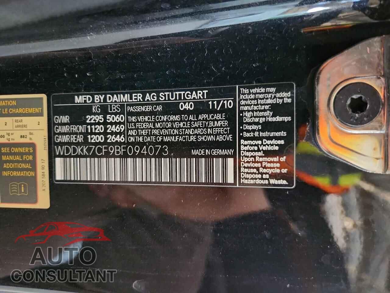 MERCEDES-BENZ E-CLASS 2011 - WDDKK7CF9BF094073