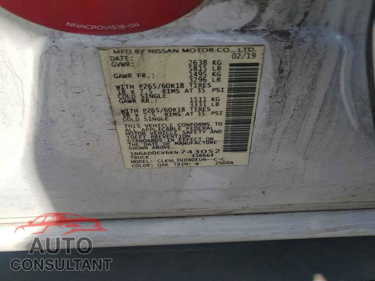 NISSAN FRONTIER 2019 - 1N6AD0EV6KN743052