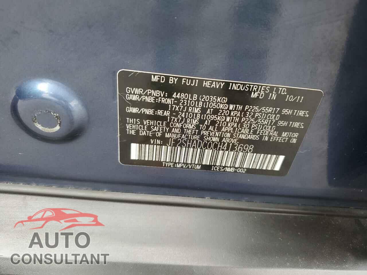 SUBARU FORESTER 2012 - JF2SHADC0CH413698
