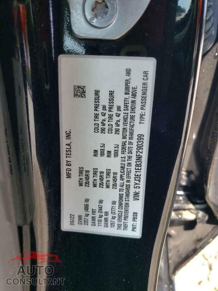 TESLA MODEL 3 2022 - 5YJ3E1EB3NF290399