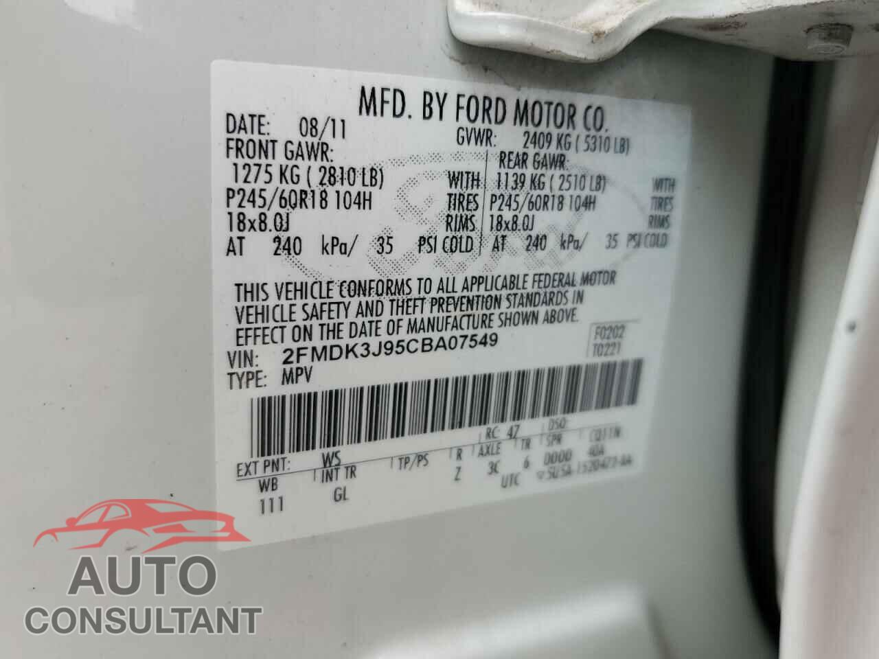 FORD EDGE 2012 - 2FMDK3J95CBA07549