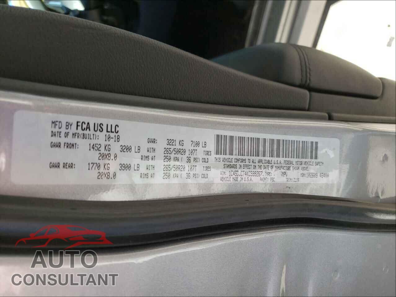 DODGE DURANGO 2019 - 1C4SDJCT4KC599267